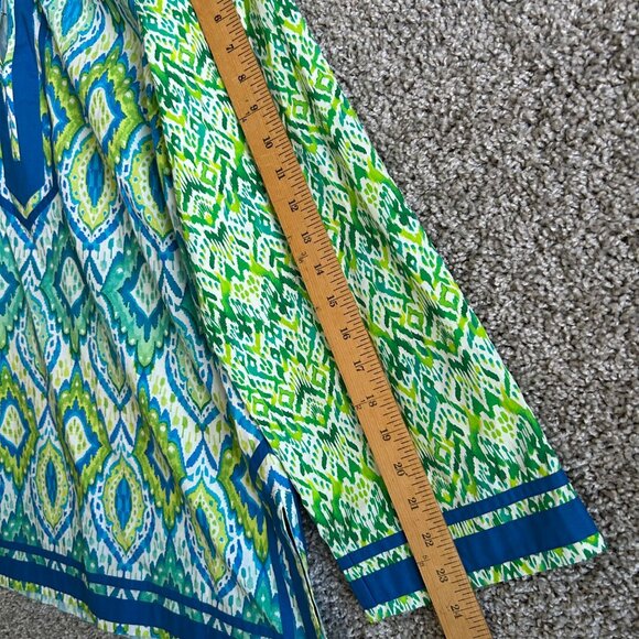 NicoBlu Womens 1X Tunic Top Green & Blue Ikat Print Long Sleeve - Picture 10 of 14